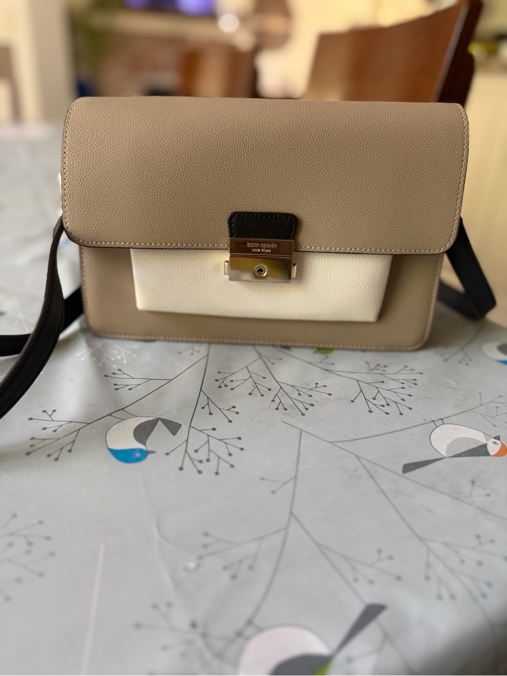 kate spade Two-Tone Taupe and Cream Crossbody with Black Accent